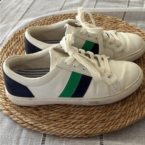 J. Crew White Sneakers with Green and Navy Accents